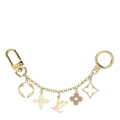 Louis Vuitton Brass Enamel Fleur De Monogram Bag Charm Chain Gold 1 of 4