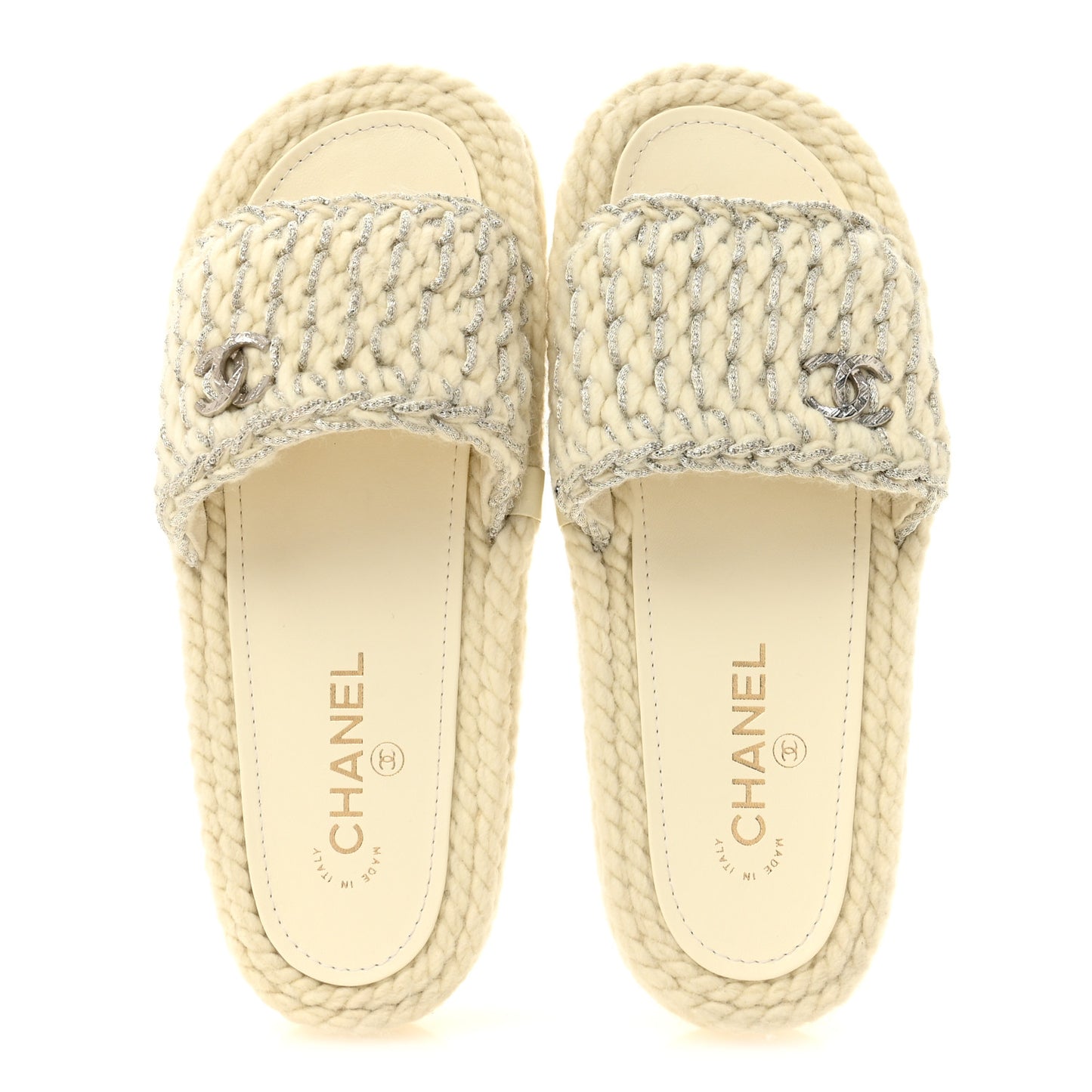 Braided Knit CC Mules 39 Ecru