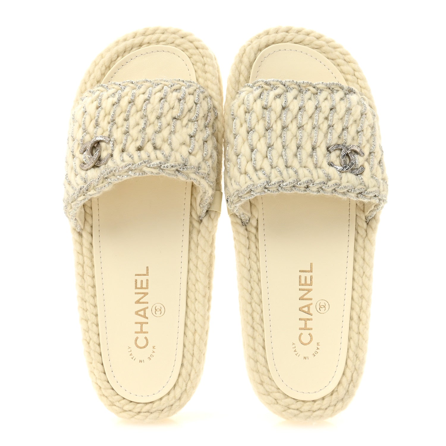 Chanel Braided Knit CC Mules 39 Ecru 2 of 10