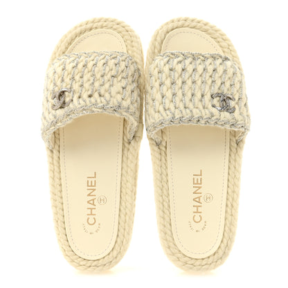 Chanel Braided Knit CC Mules 39 Ecru 2 of 10