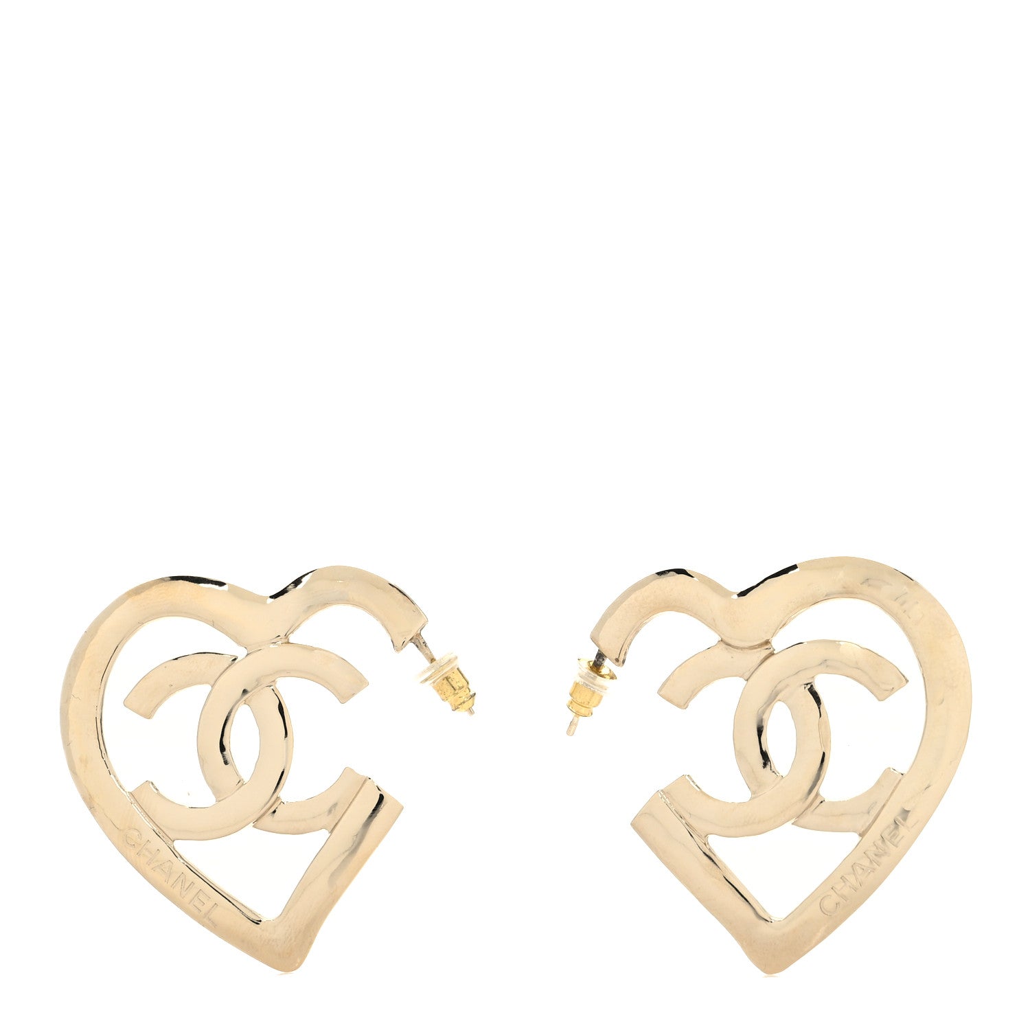 Chanel Metal CC Heart Coco In Love Hoop Earrings Gold 1 of 4