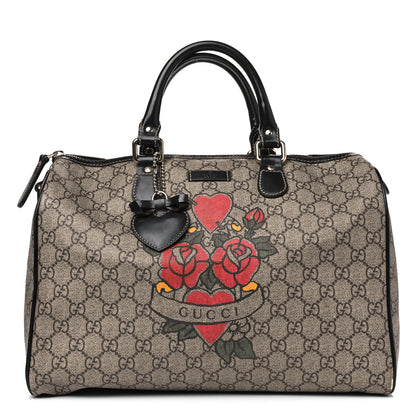 Gucci GG Plus Monogram Tattoo Heart Medium Joy Boston Dark Brown 1 of 16