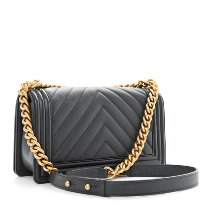Chanel Caviar Chevron Quilted Medium Boy Flap Dark Grey 6 of 10