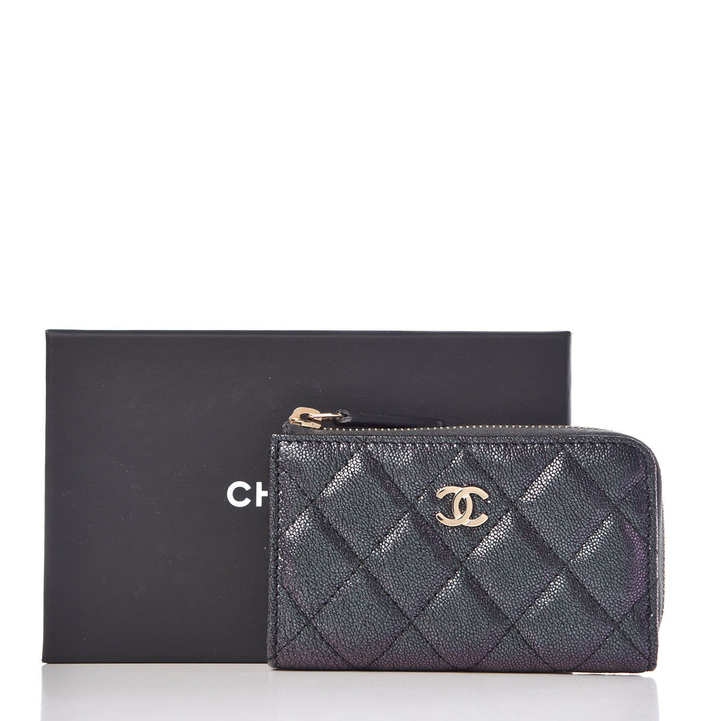Iridescent Caviar Quilted Key Holder Case Black