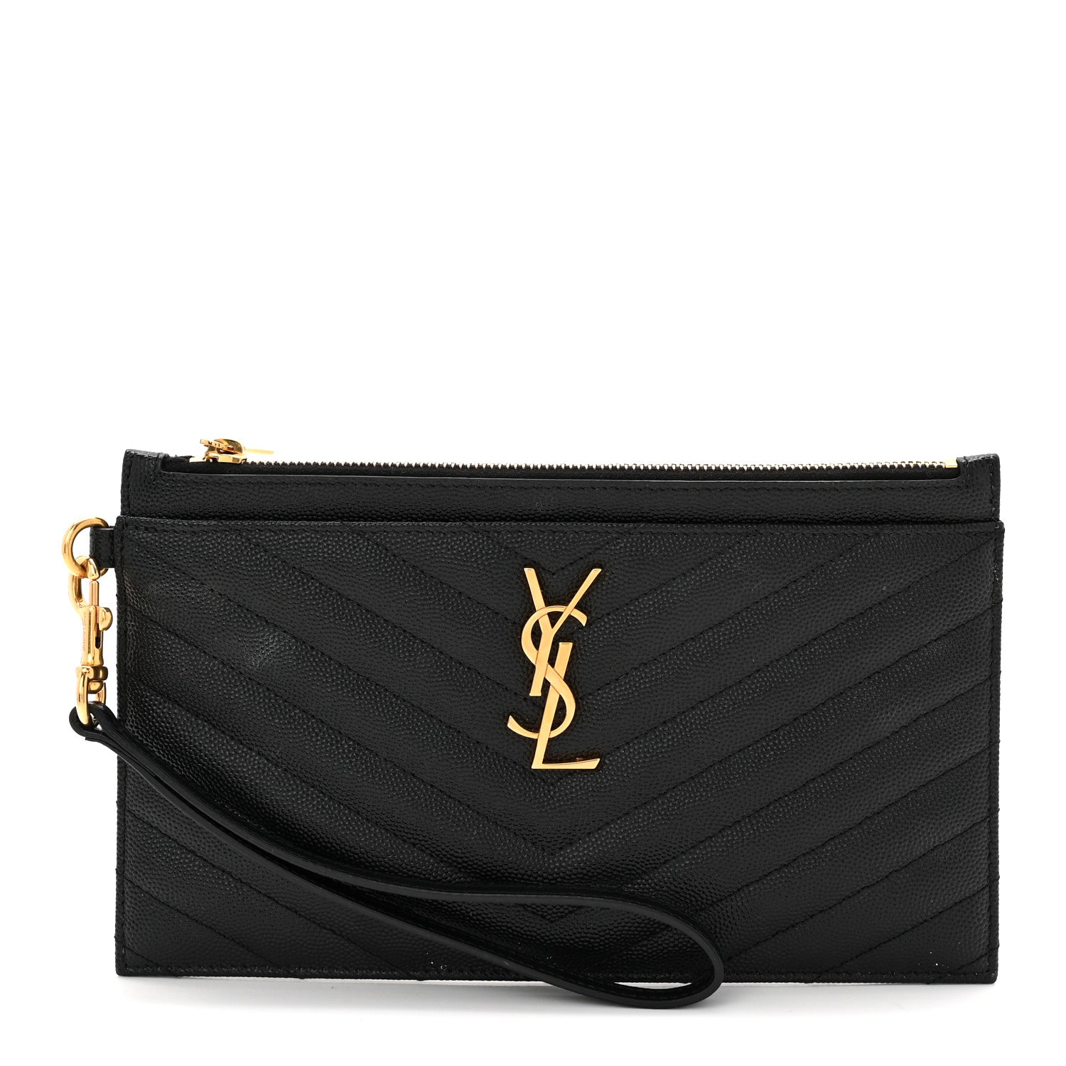 Saint Laurent Grain De Poudre Chevron Monogram Large Bill Pouch Black 1 of 9