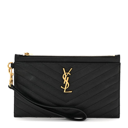 Saint Laurent Grain De Poudre Chevron Monogram Large Bill Pouch Black 1 of 9