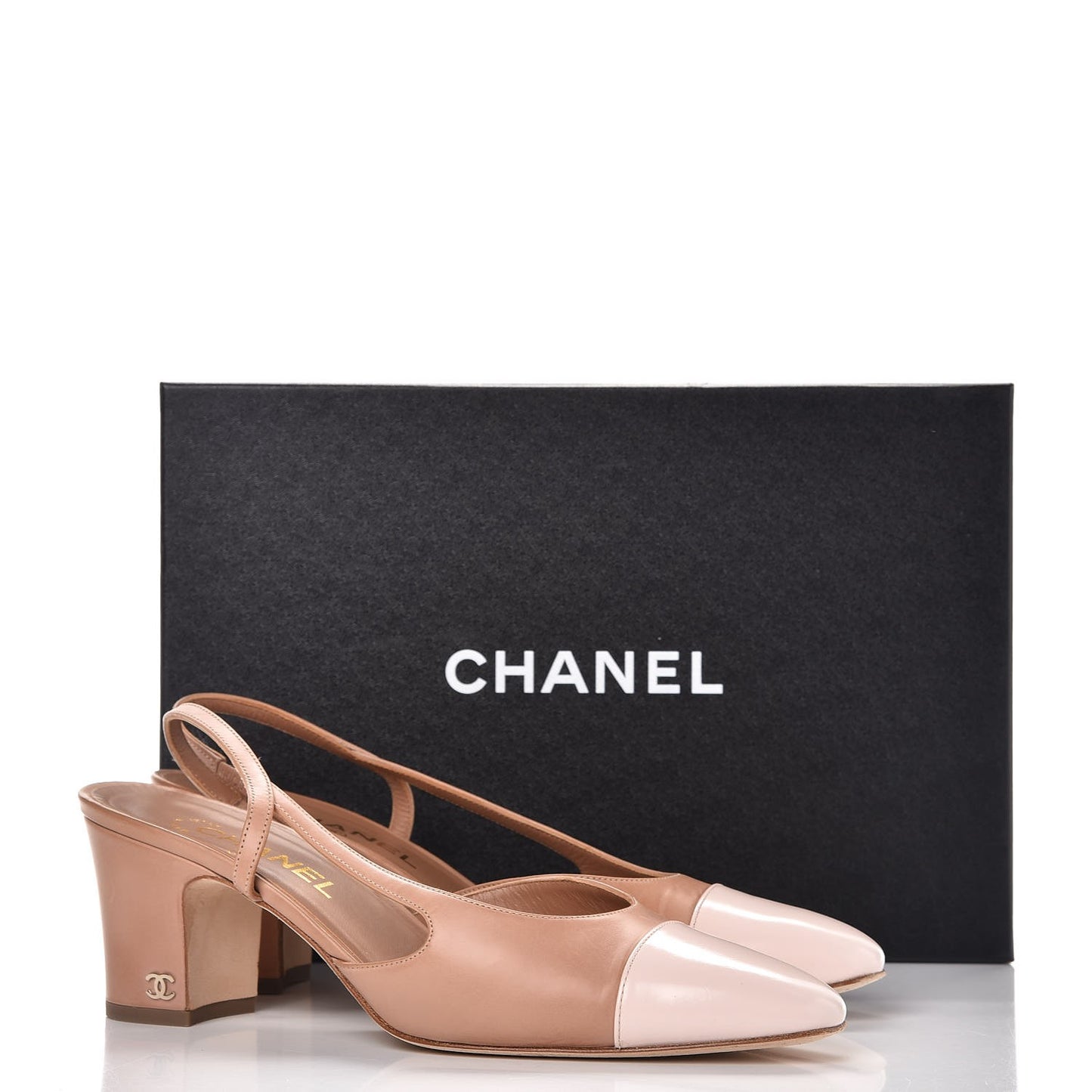 Calfskin Patent Cap Toe CC Slingback Sandals 39.5 Beige Pink