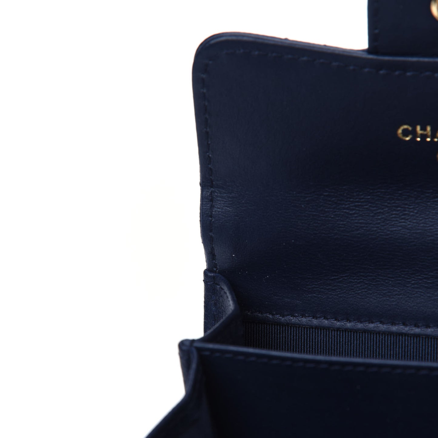 Letter Calfskin Embossed Quilted Card Holder Dark Blue