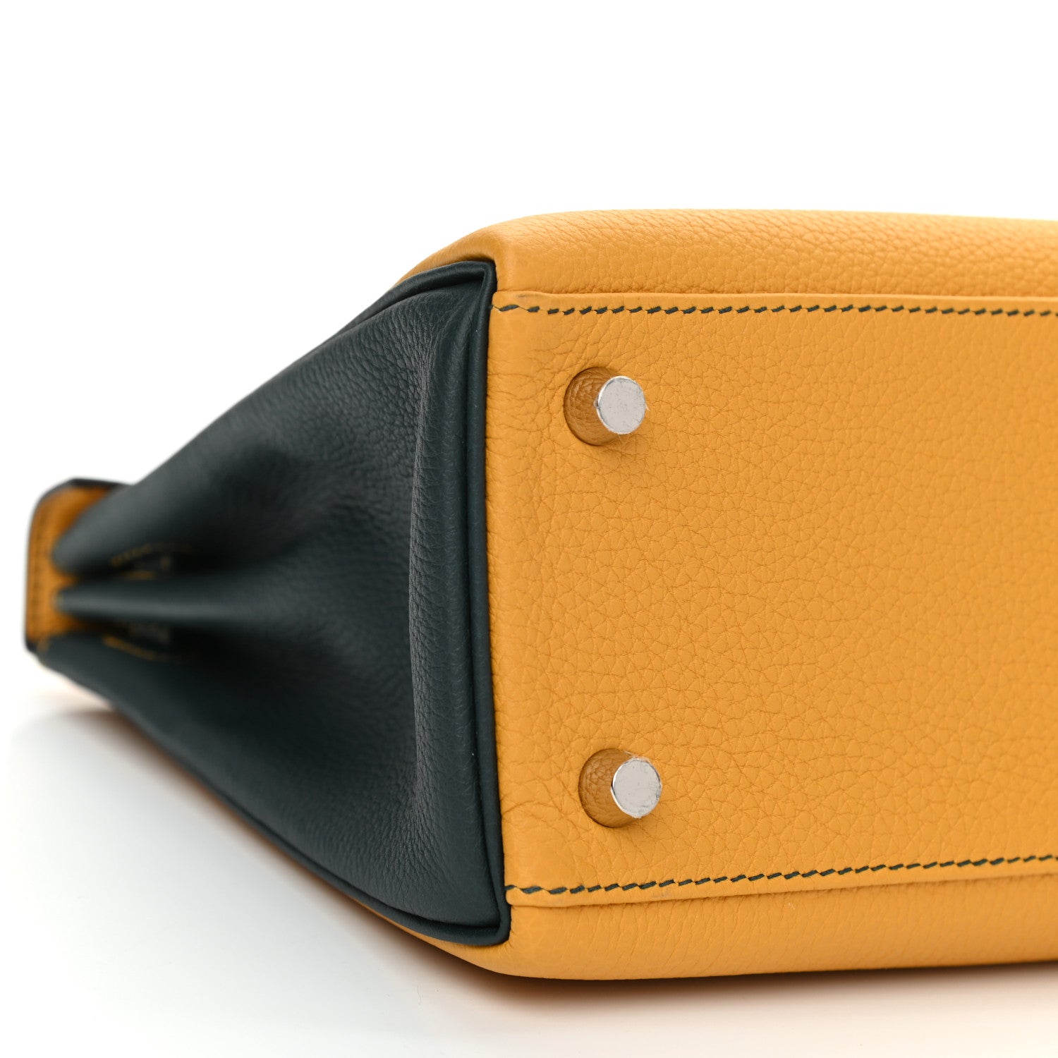 Hermes Togo Horseshoe Kelly Retourne 25 Jaune Ambre Vert Cypress 9 of 10