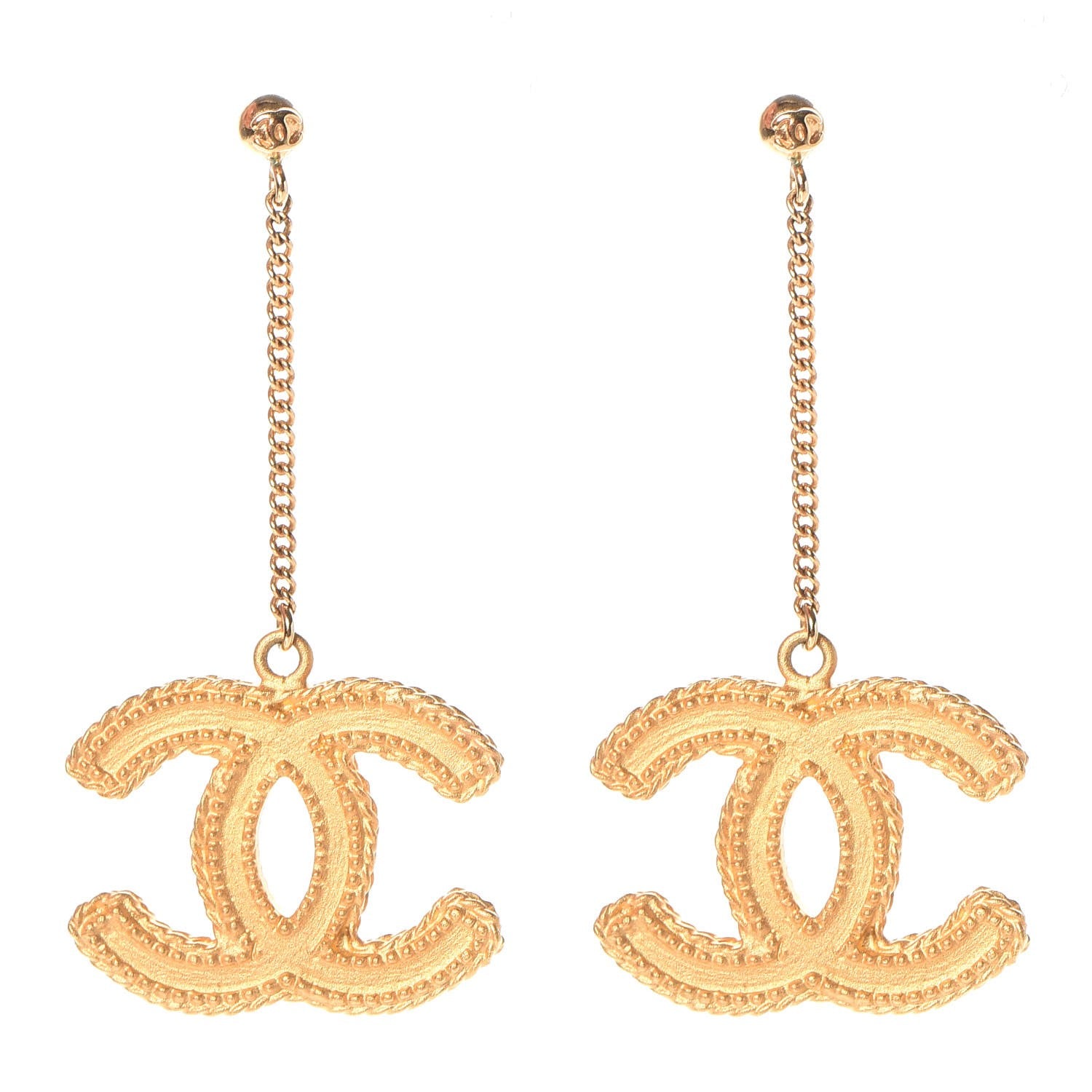 Chanel CC Drop Earrings Matte Gold 1 of 6