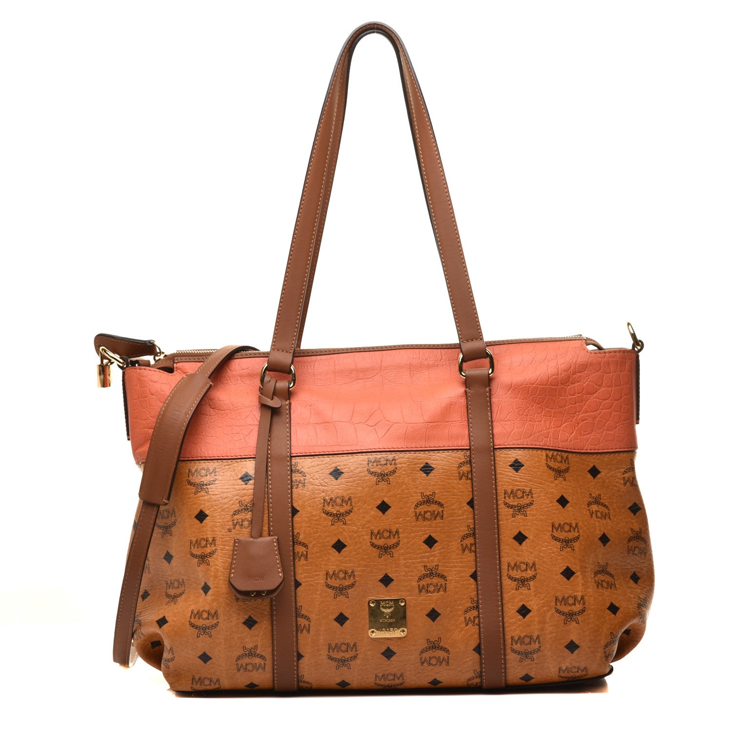 MCM Visetos Crocodile Embossed Tote Cognac 1 of 8