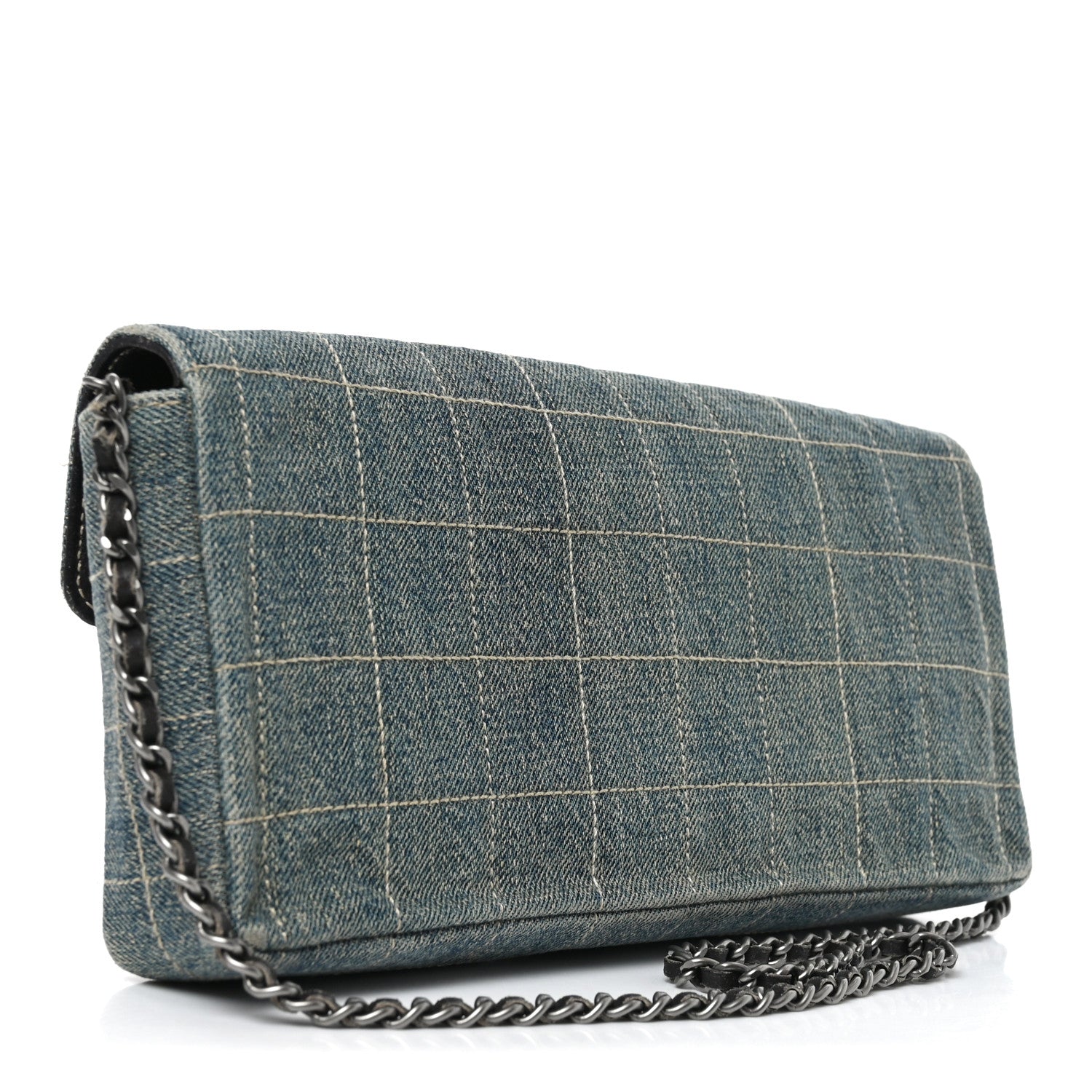 Chanel Denim Chocolate Bar Quilted East West Flap 3 of 12