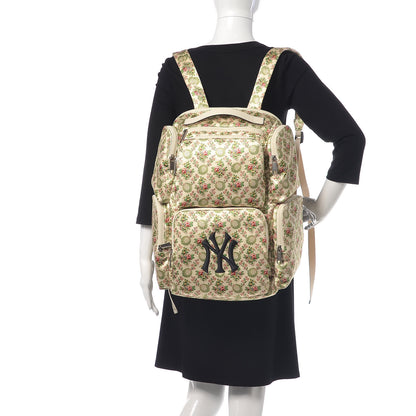 Gucci X MLB Satin Floral Print NY Yankees Patch Backpack Ivory Green 2 of 11