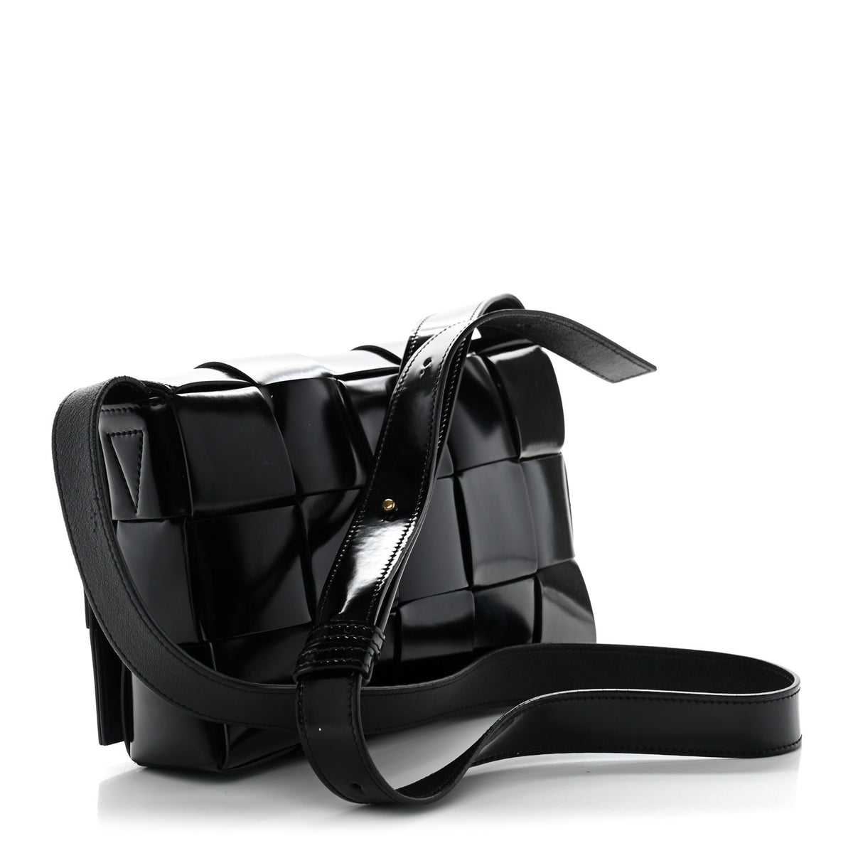 Patent Maxi Intrecciato Cassette Crossbody Bag Black