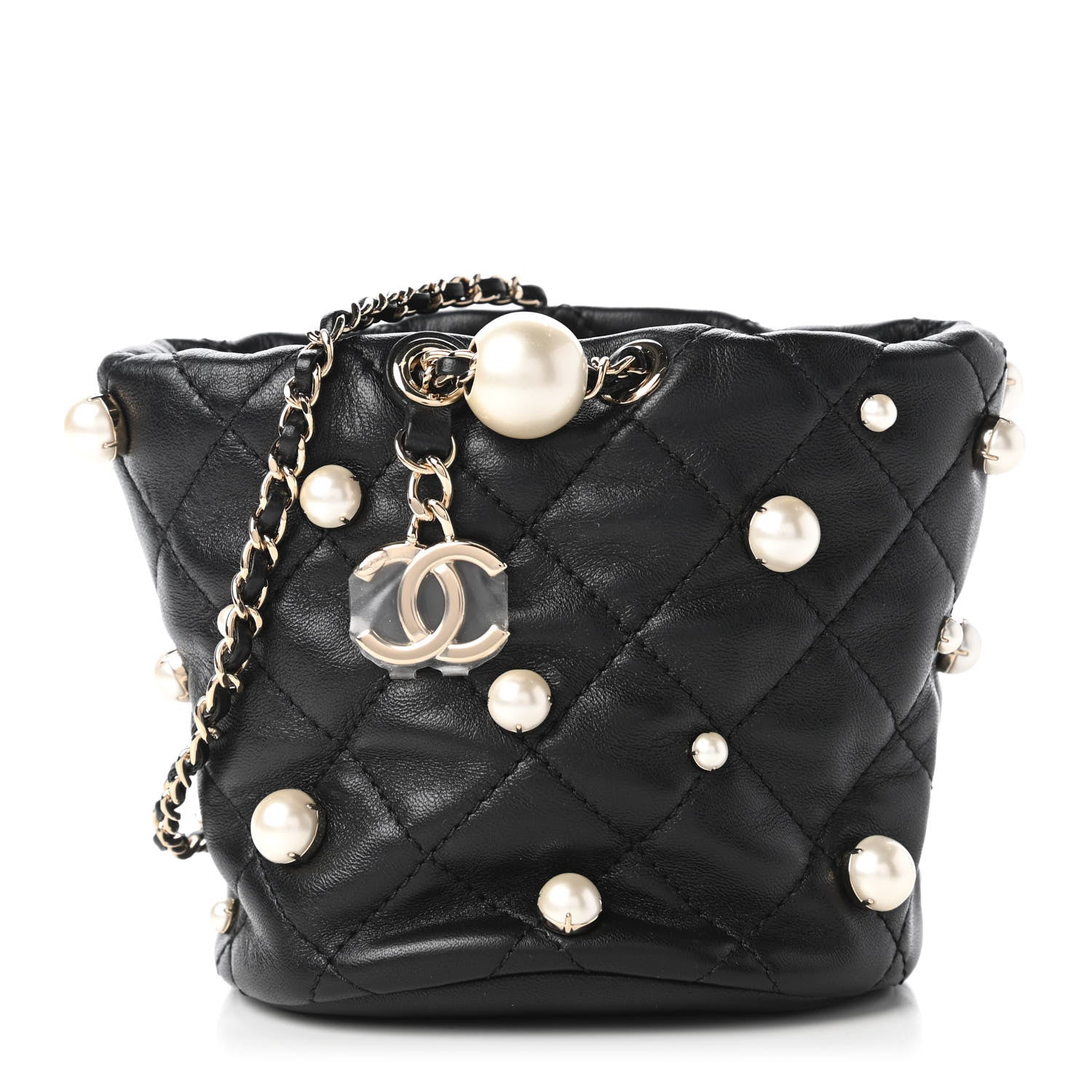 Chanel Lambskin Quilted Pearl Mini About Pearls Drawstring Bag Black 1 of 11