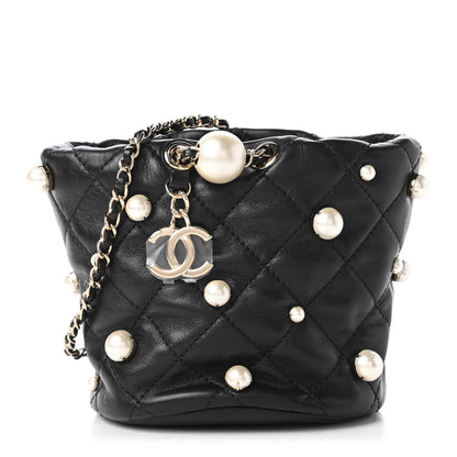 Chanel Lambskin Quilted Pearl Mini About Pearls Drawstring Bag Black 1 of 11