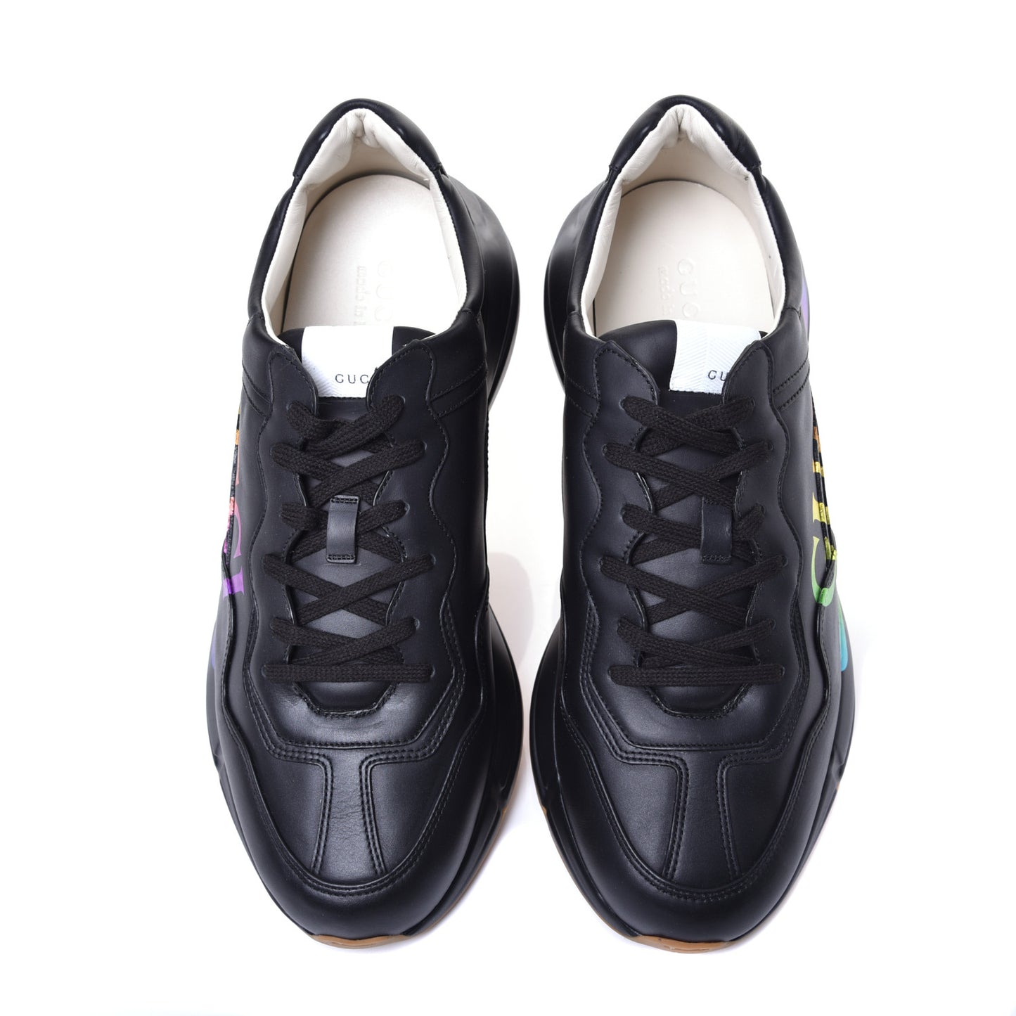 Calfskin Iridescent Logo Mens Rhyton Sneakers 13 Black