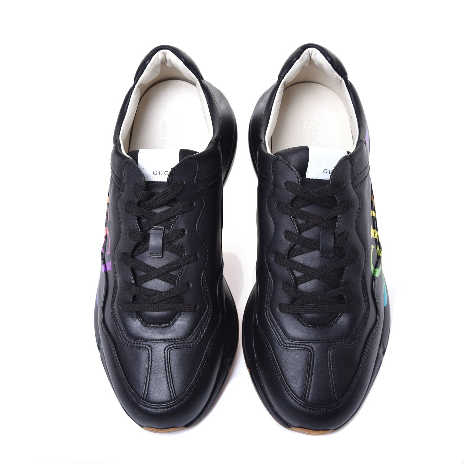 Gucci Calfskin Iridescent Logo Mens Rhyton Sneakers 13 Black 5 of 10