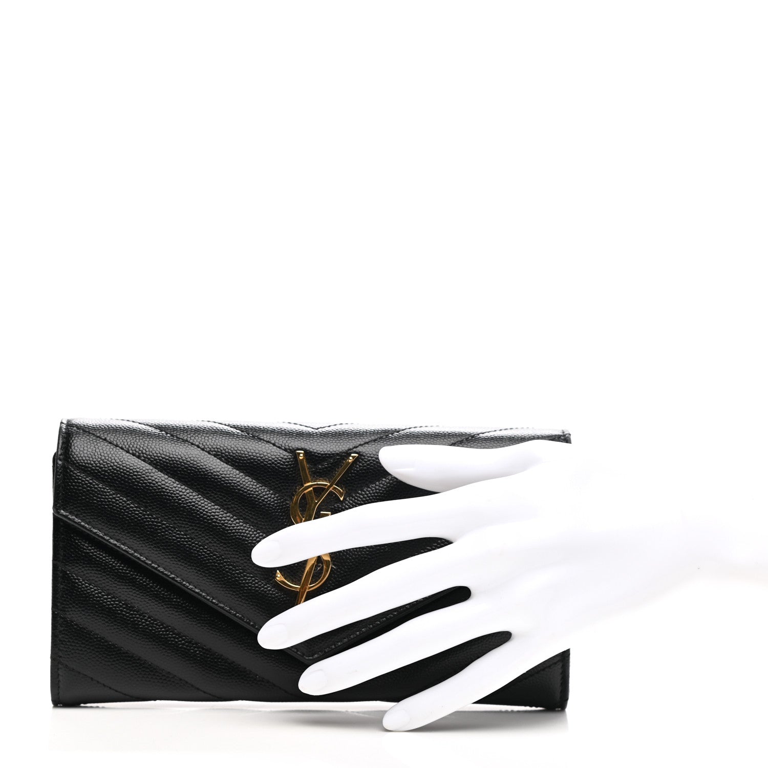 Saint Laurent Grain De Poudre Matelasse Chevron Monogram Flap Wallet Black 2 of 7