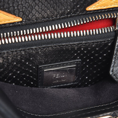 Fendi Vitello Seta Python Crocodile Monster Eyes Medium Peekaboo Iconic Satchel Black Girasole 8 of 9