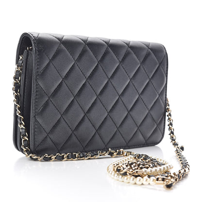 Chanel Iridescent Lambskin Quilted Pearl Wallet On Chain WOC Black 3 of 13