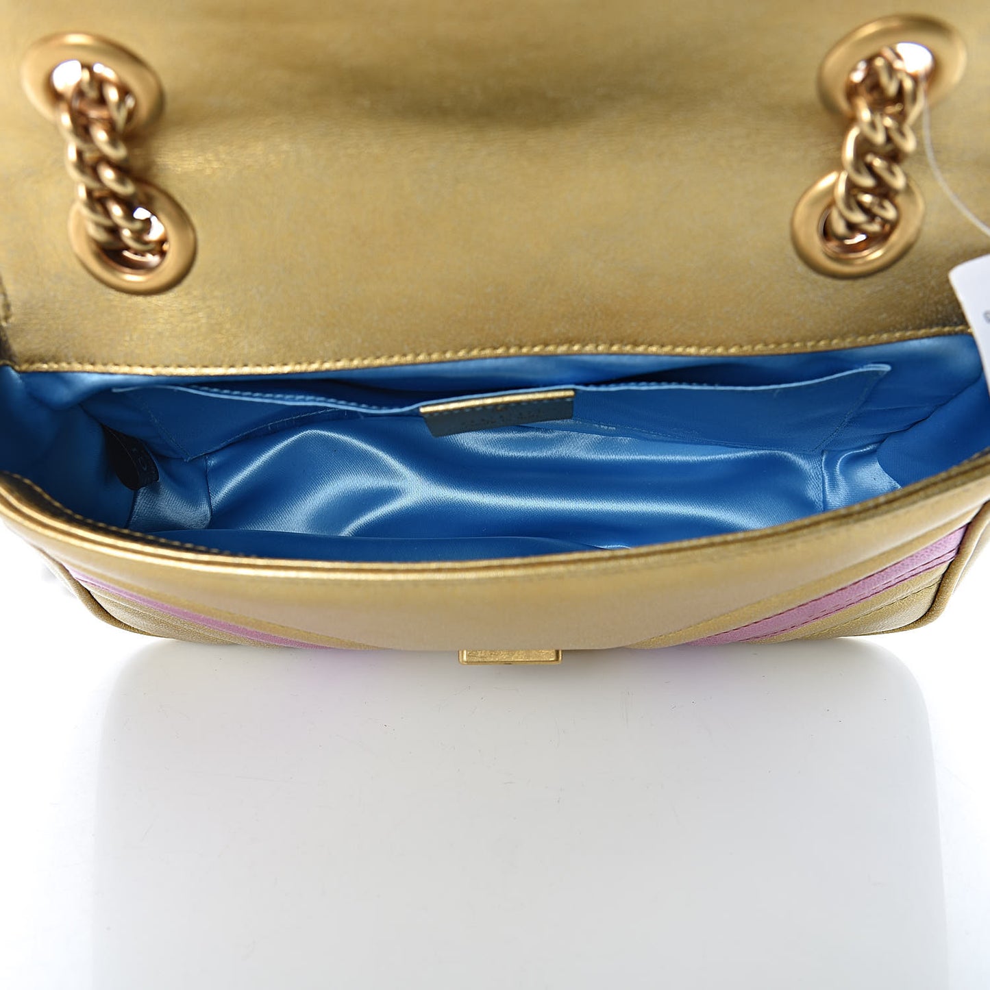 Metallic Calfskin Matelasse Mini GG Marmont Shoulder Bag Gold Pink