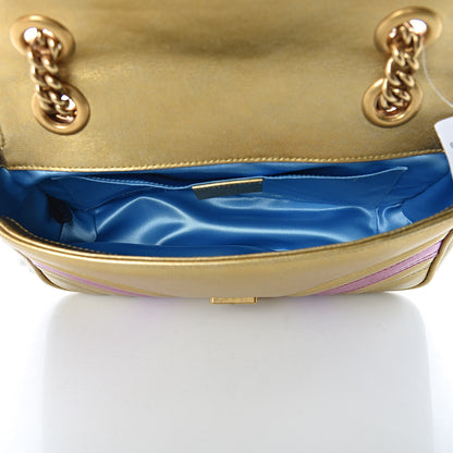 Gucci Metallic Calfskin Matelasse Mini GG Marmont Shoulder Bag Gold Pink 7 of 12