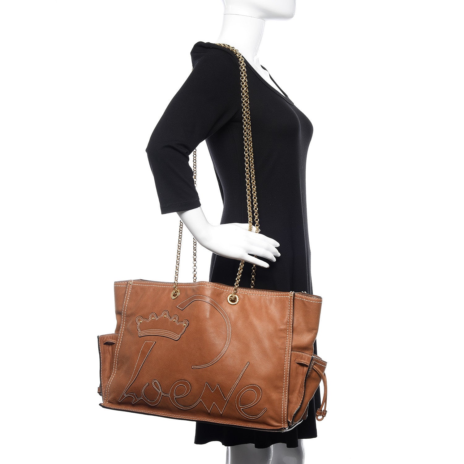 Loewe Nappa Chain Logo Shopper Tote Tan 2 of 10