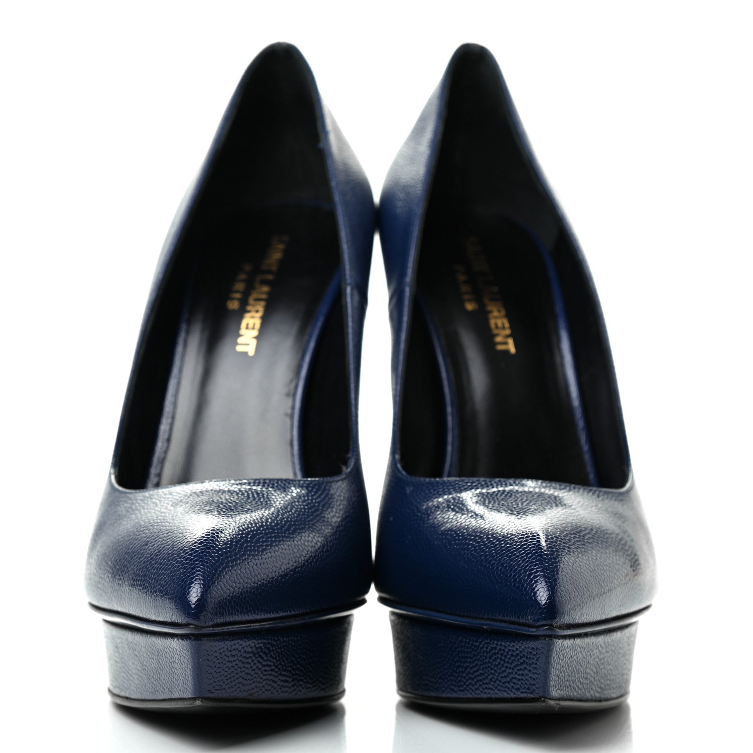 Saint Laurent Pebbled Patent Calfskin Janis 105 Platform Pumps 38.5 Blue 2 of 8