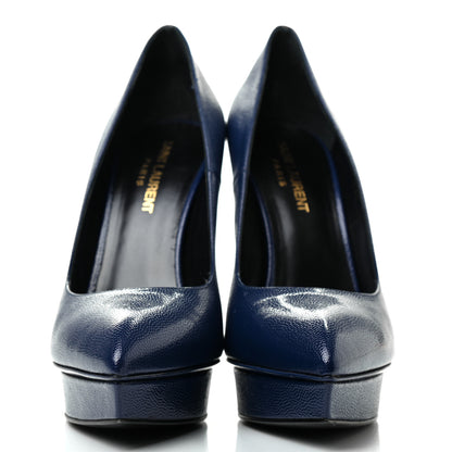 Saint Laurent Pebbled Patent Calfskin Janis 105 Platform Pumps 38.5 Blue 2 of 8