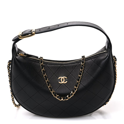 Chanel Lambskin Quilted Hobo Clutch With Chain Black 1 of 9
