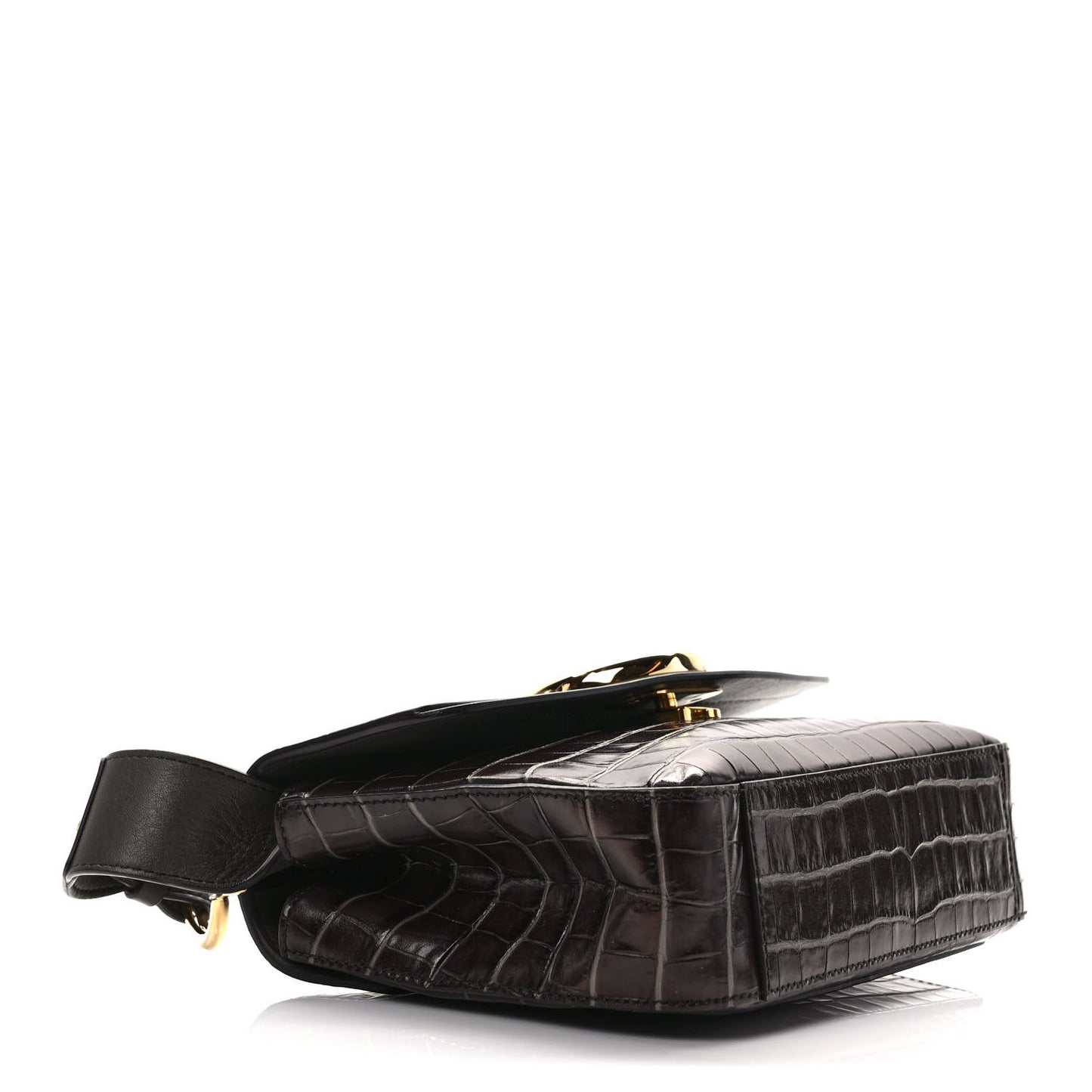 Calfskin Crocodile Embossed Small C Double Carry Profound Brown