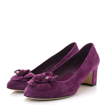 Chanel Suede Calfskin Camellia Ballerina Pumps 40 Purple 3 of 10