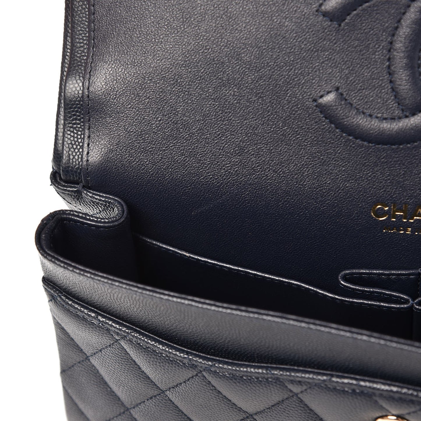 Caviar Quilted Medium Double Flap Navy