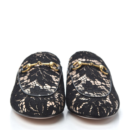 Gucci Lace Malaga Kid Womens Princetown Slippers 37 Black Skin Rose 2 of 7