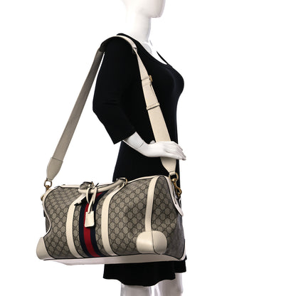 Gucci GG Supreme Monogram Textured Dollar Calfskin Web Medium Ophidia Duffle Bag Beige Ebony Mystic White 2 of 13