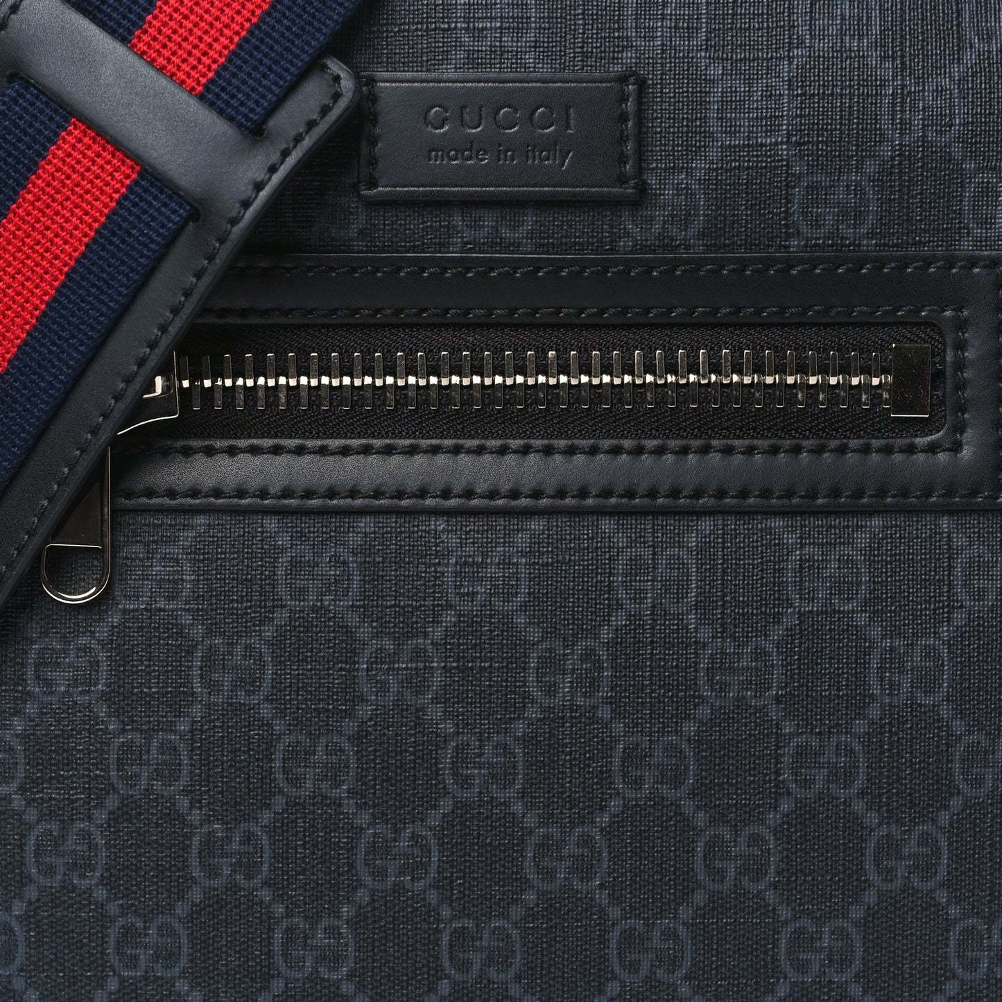 GG Supreme Monogram Web Small Flat Messenger Bag Black Grey