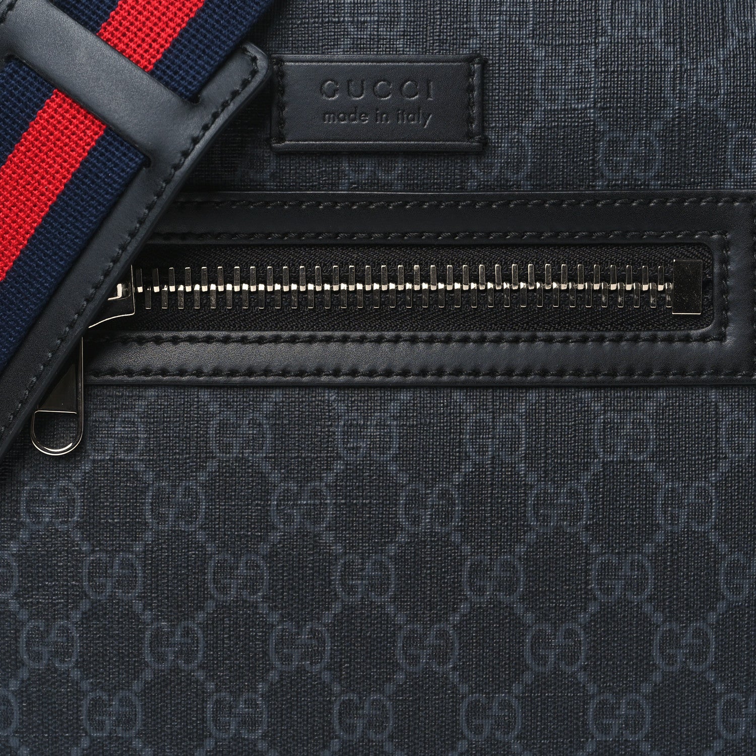 Gucci GG Supreme Monogram Web Small Flat Messenger Bag Black Grey 8 of 10