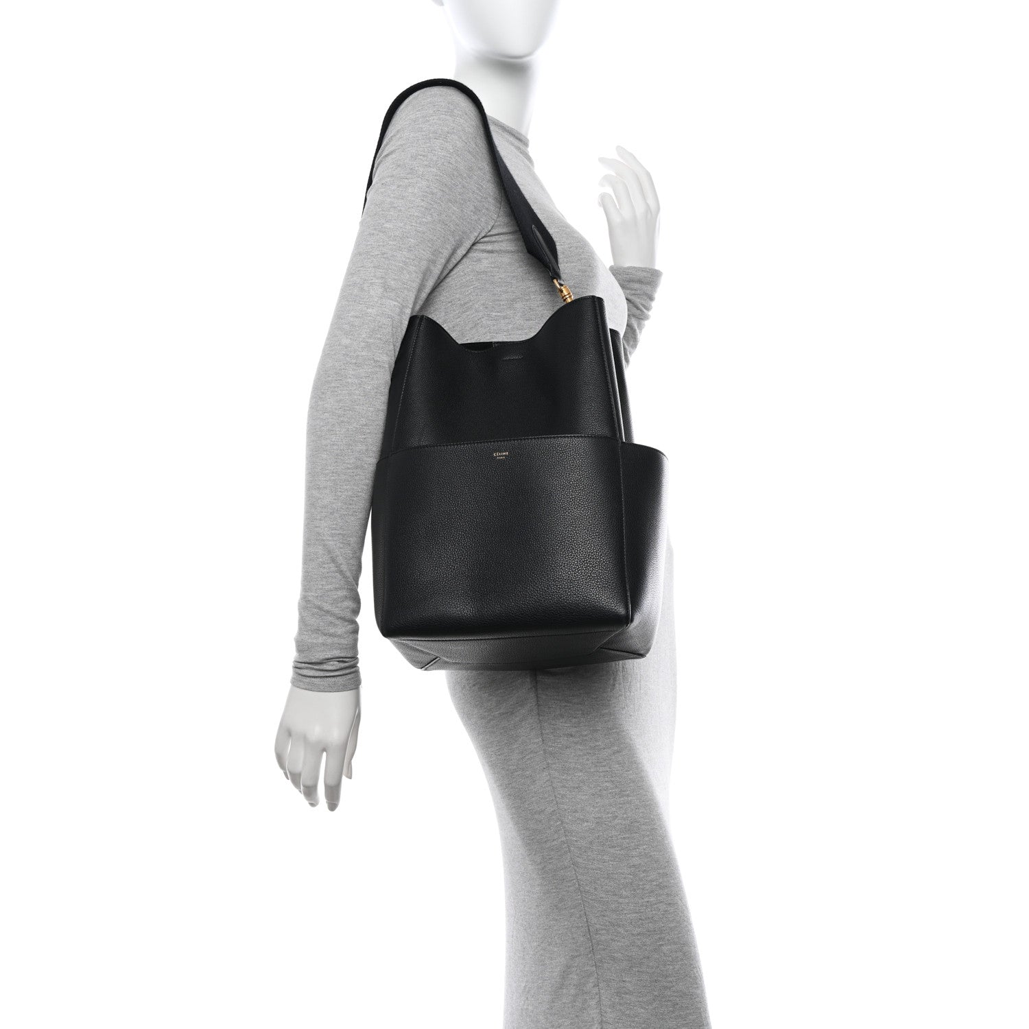 Celine Soft Grained Calfskin Sangle Bucket Bag Navy Blue 2 of 8
