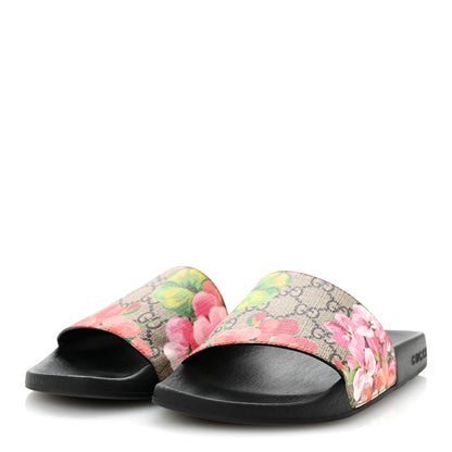 Gucci GG Supreme Monogram Blooms Slide Sandals 37 Beige Multicolor 4 of 11