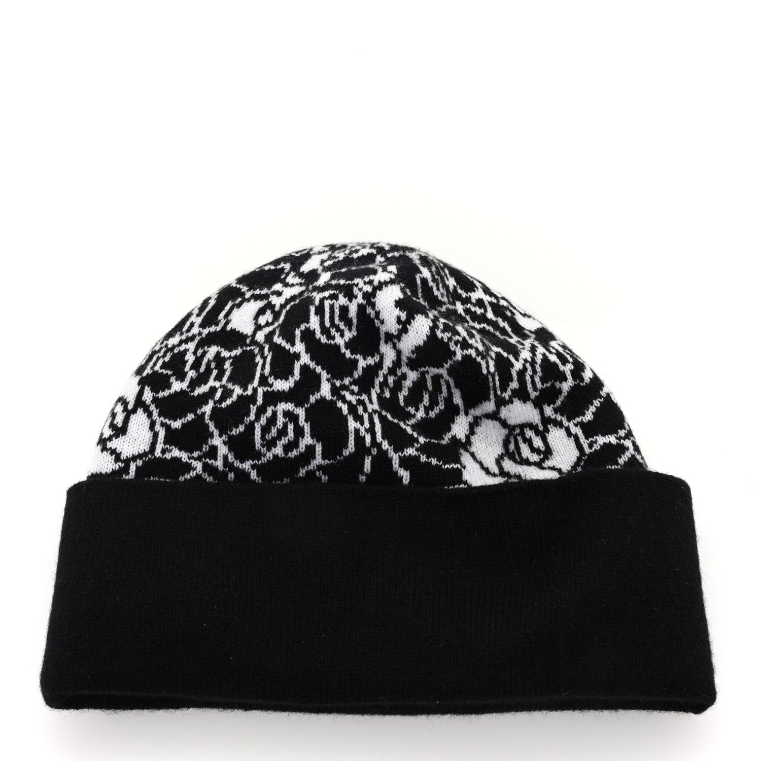 Chanel Cashmere CC Camellia Beanie Hat Black White 3 of 5