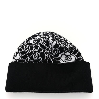 Chanel Cashmere CC Camellia Beanie Hat Black White 3 of 5