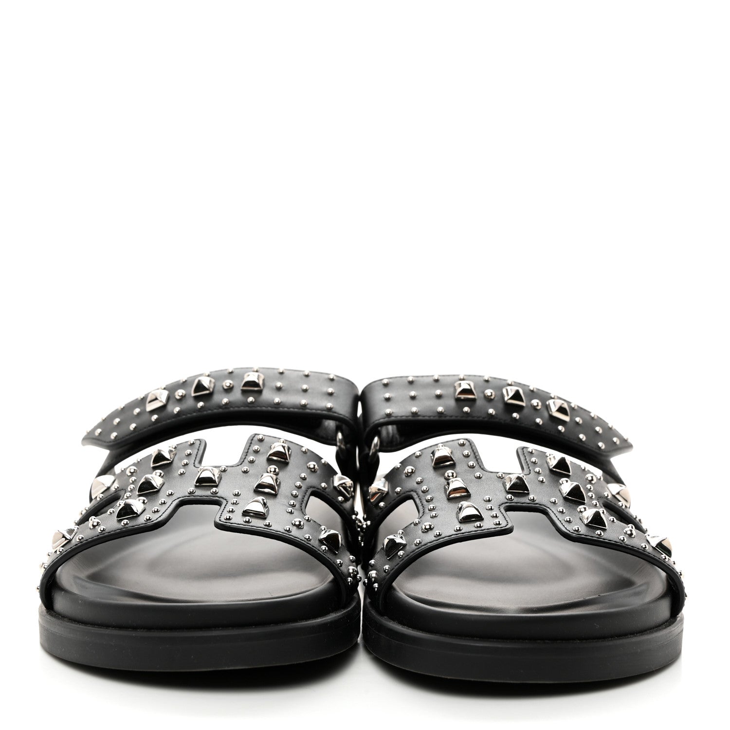 Hermes Calfskin Studded Womens Chypre Sandals 38 Black 2 of 9
