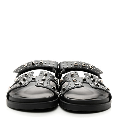 Hermes Calfskin Studded Womens Chypre Sandals 38 Black 2 of 9