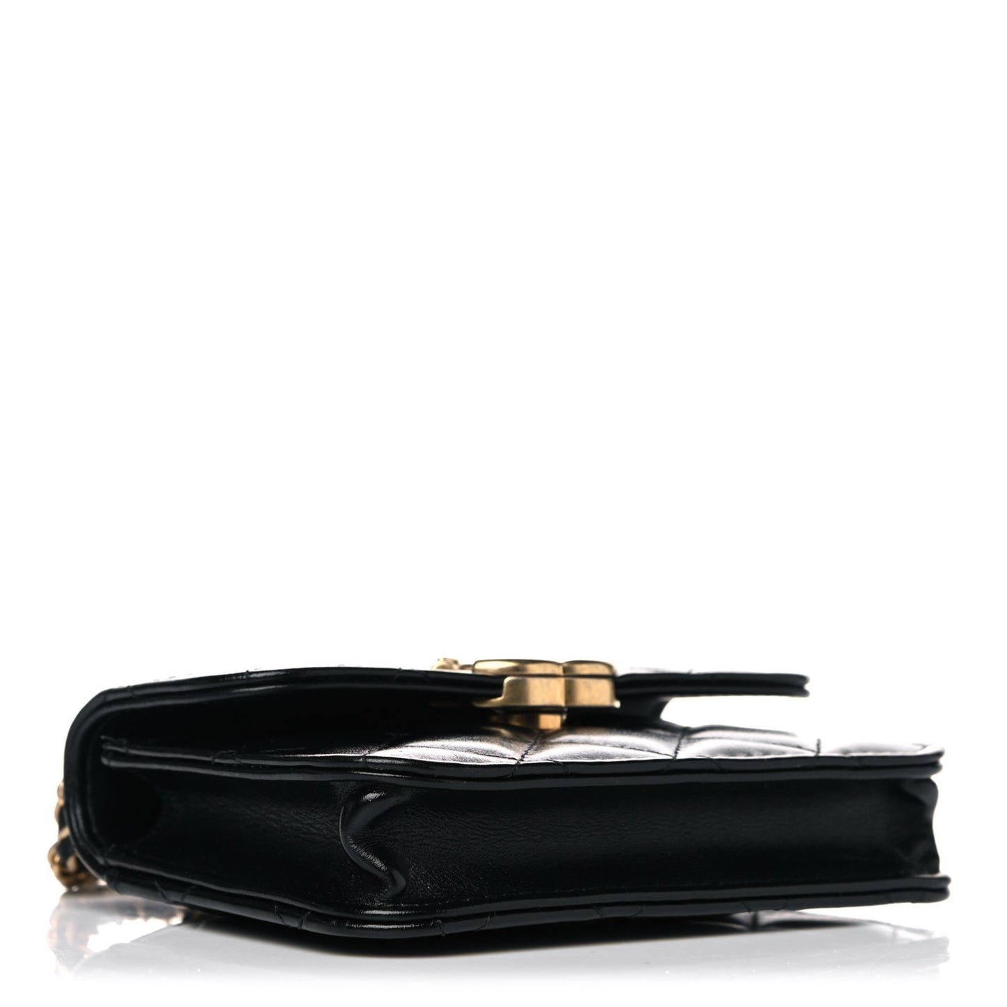 Calfskin Quilted Perfect Fit Coin Purse With Chain Black