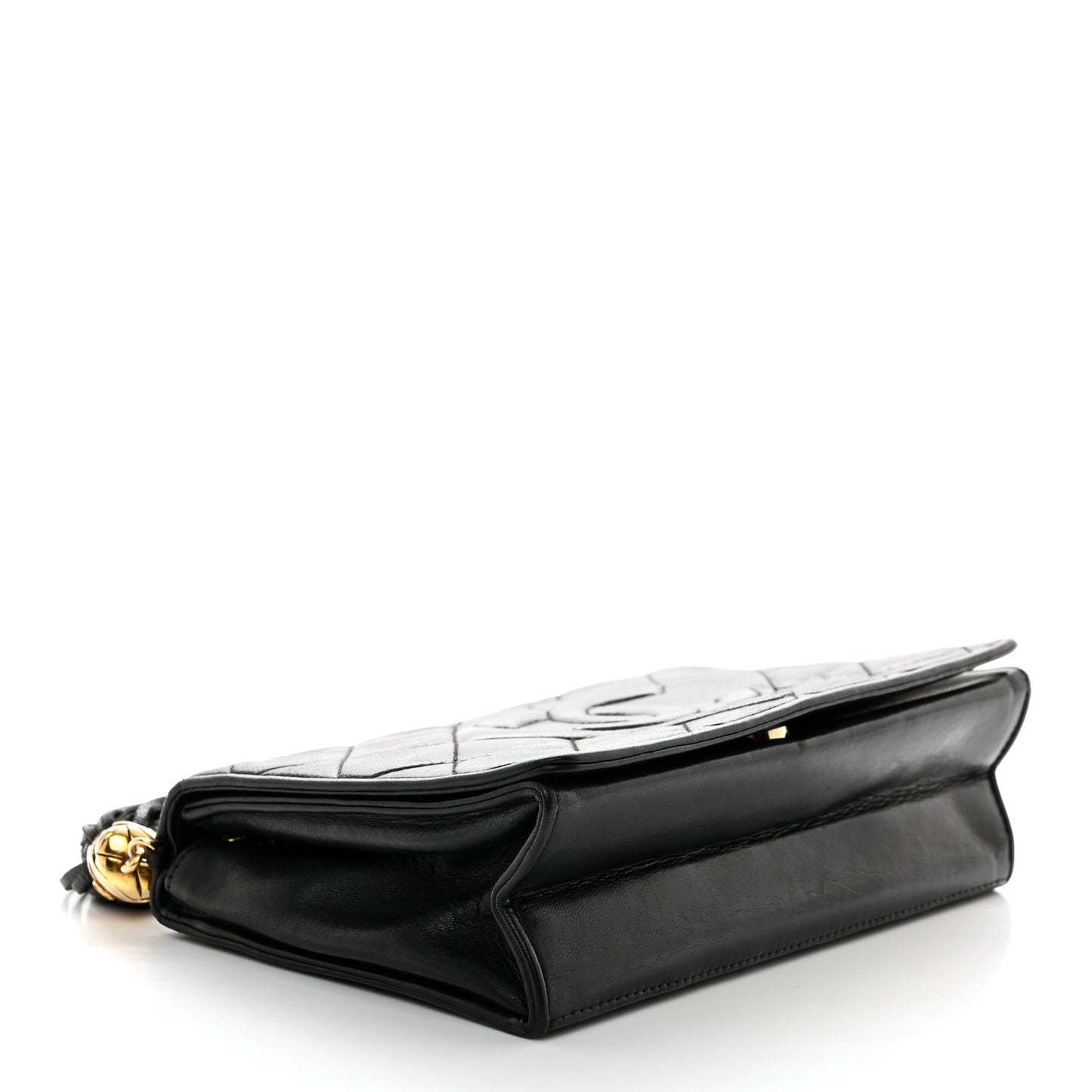 Lambskin Quilted Tassel Camera Case Black