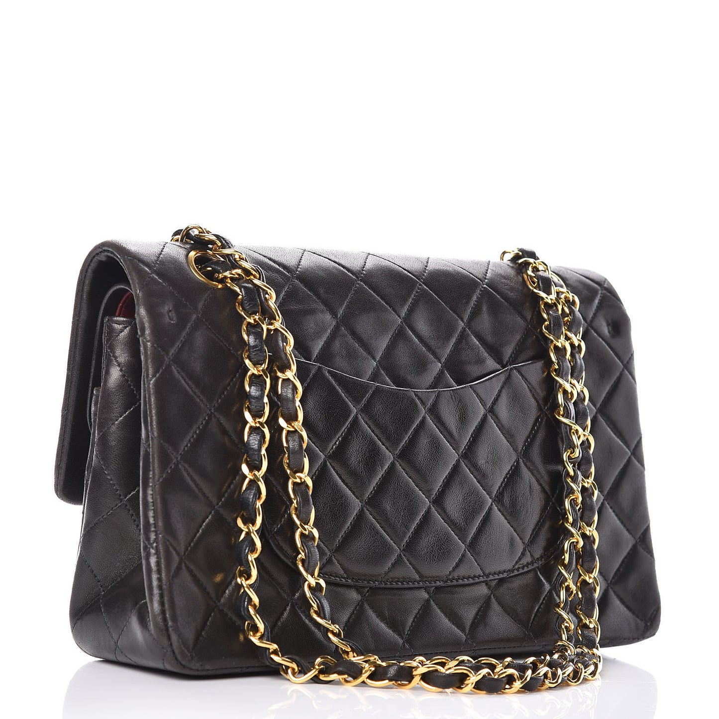 Lambskin Quilted Medium Double Flap Black