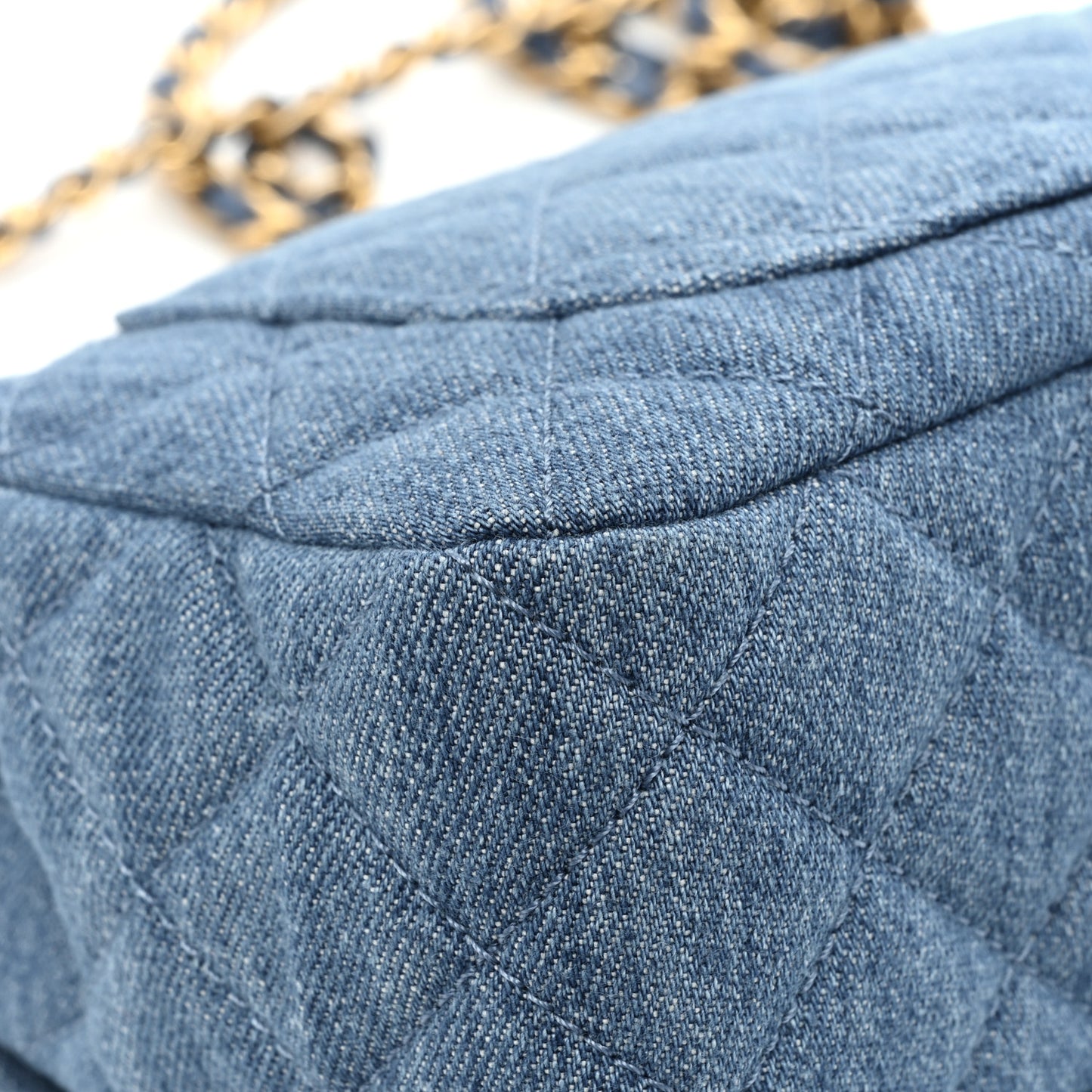 Denim Quilted Mini Pearl Crush Rectangular Flap Blue