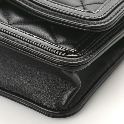Chanel Lambskin Patent Quilted Phone Holder Wallet With Chain Black 9 of 10