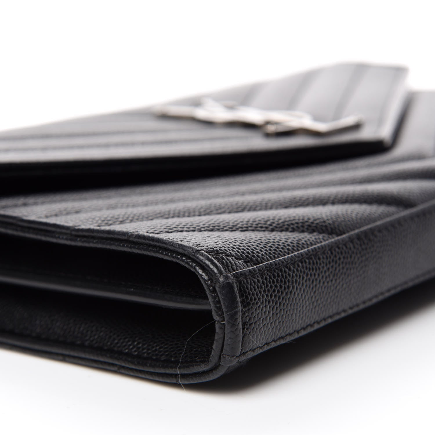 Saint Laurent Grain De Poudre Matelasse Chevron Monogram Chain Wallet Black 6 of 12